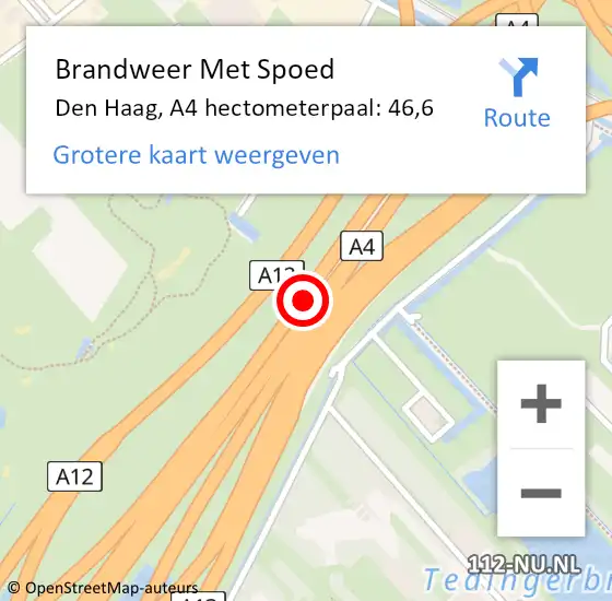 Locatie op kaart van de 112 melding: Brandweer Met Spoed Naar Den Haag, A4 hectometerpaal: 46,6 op 29 juni 2021 17:10