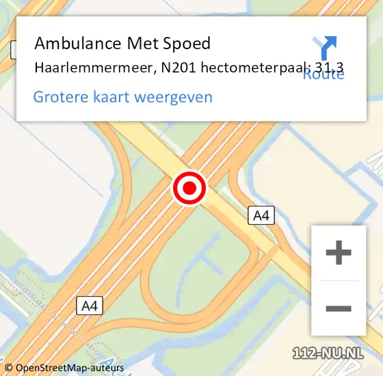 Locatie op kaart van de 112 melding: Ambulance Met Spoed Naar Haarlemmermeer, N201 hectometerpaal: 31,3 op 29 juni 2021 17:33