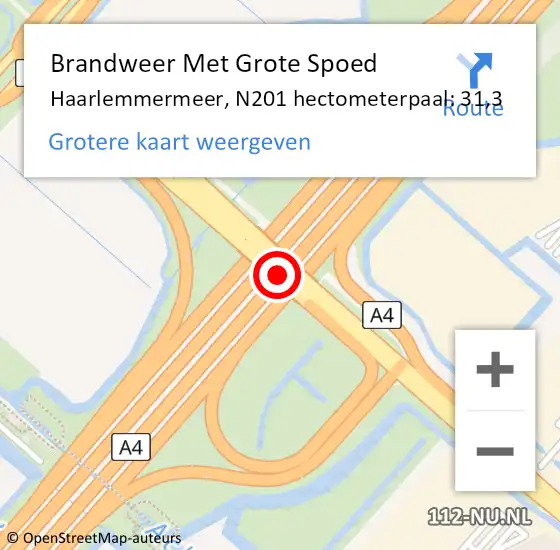 Locatie op kaart van de 112 melding: Brandweer Met Grote Spoed Naar Haarlemmermeer, N201 hectometerpaal: 31,3 op 29 juni 2021 17:33