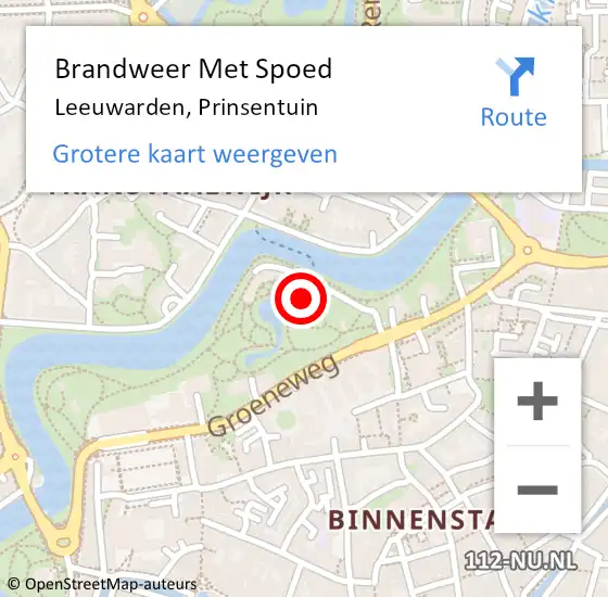 Locatie op kaart van de 112 melding: Brandweer Met Spoed Naar Leeuwarden, Prinsentuin op 29 juni 2021 18:17