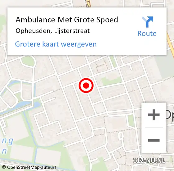 Locatie op kaart van de 112 melding: Ambulance Met Grote Spoed Naar Opheusden, Lijsterstraat op 29 juni 2021 18:24