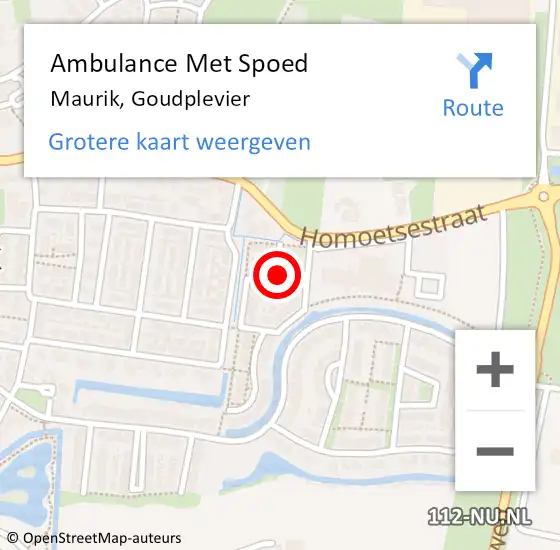 Locatie op kaart van de 112 melding: Ambulance Met Spoed Naar Maurik, Goudplevier op 29 juni 2021 21:04