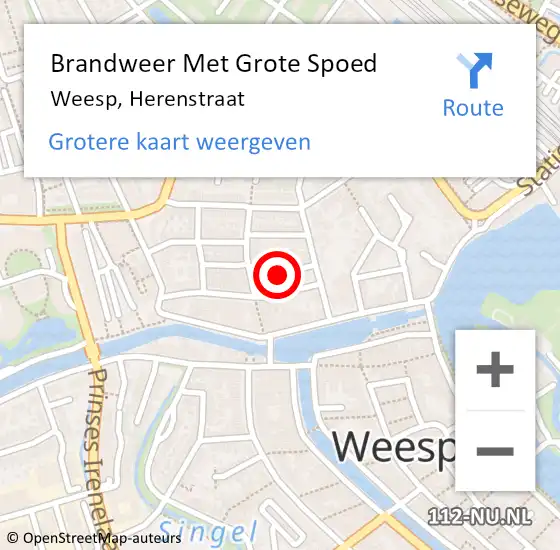 Locatie op kaart van de 112 melding: Brandweer Met Grote Spoed Naar Weesp, Herenstraat op 29 juni 2021 21:08