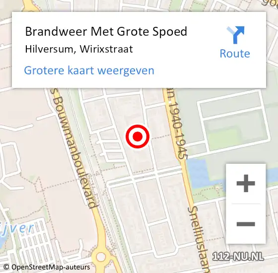 Locatie op kaart van de 112 melding: Brandweer Met Grote Spoed Naar Hilversum, Wirixstraat op 29 juni 2021 21:42