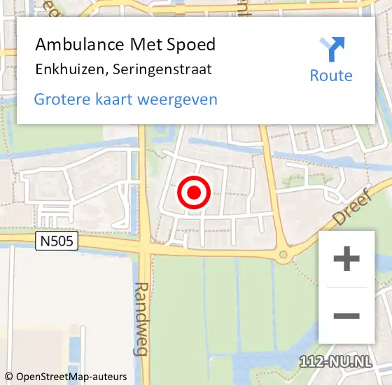 Locatie op kaart van de 112 melding: Ambulance Met Spoed Naar Enkhuizen, Seringenstraat op 29 juni 2021 21:48