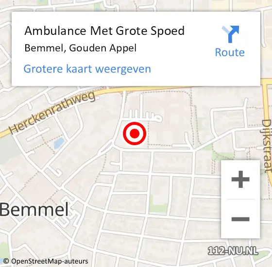 Locatie op kaart van de 112 melding: Ambulance Met Grote Spoed Naar Bemmel, Gouden Appel op 29 juni 2021 23:06