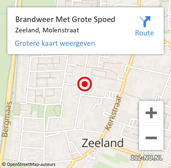 Locatie op kaart van de 112 melding: Brandweer Met Grote Spoed Naar Zeeland, Molenstraat op 29 juni 2021 23:34