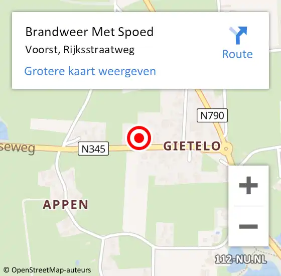 Locatie op kaart van de 112 melding: Brandweer Met Spoed Naar Voorst, Rijksstraatweg op 30 juni 2021 00:16