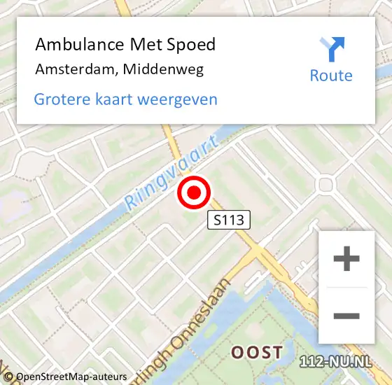 Locatie op kaart van de 112 melding: Ambulance Met Spoed Naar Amsterdam, Middenweg op 30 juni 2021 00:25