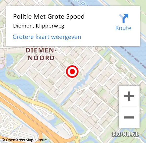 Locatie op kaart van de 112 melding: Politie Met Grote Spoed Naar Diemen, Klipperweg op 30 juni 2021 01:15