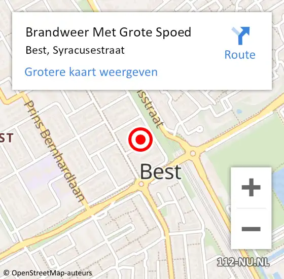 Locatie op kaart van de 112 melding: Brandweer Met Grote Spoed Naar Best, Syracusestraat op 30 juni 2021 02:11