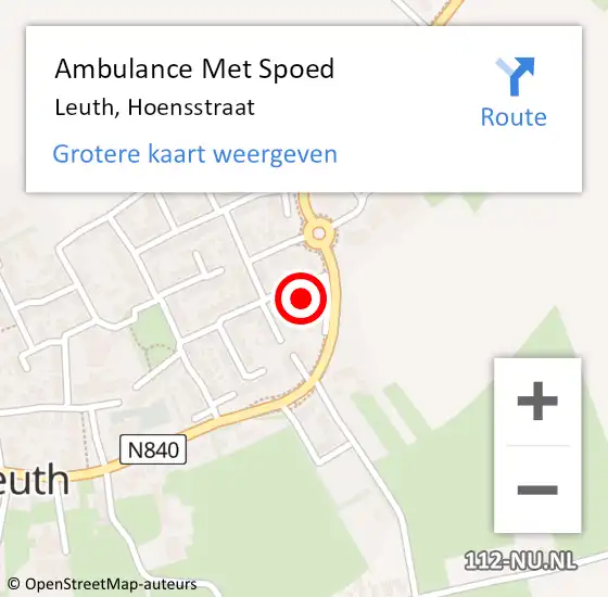 Locatie op kaart van de 112 melding: Ambulance Met Spoed Naar Leuth, Hoensstraat op 30 juni 2021 04:03