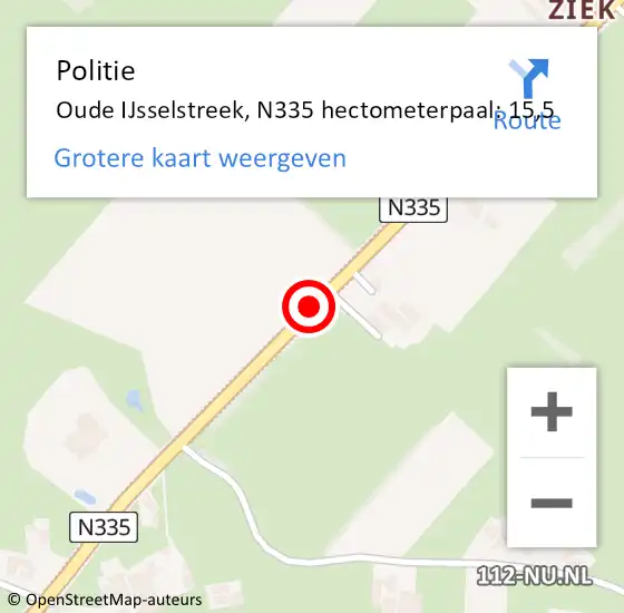 Locatie op kaart van de 112 melding: Politie Oude IJsselstreek, N335 hectometerpaal: 15,5 op 30 juni 2021 06:03