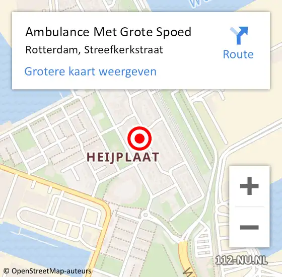 Locatie op kaart van de 112 melding: Ambulance Met Grote Spoed Naar Rotterdam, Streefkerkstraat op 30 juni 2021 08:24