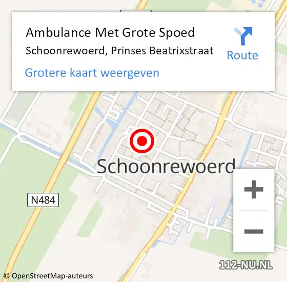 Locatie op kaart van de 112 melding: Ambulance Met Grote Spoed Naar Schoonrewoerd, Prinses Beatrixstraat op 30 juni 2021 08:31