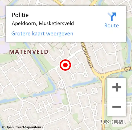 Locatie op kaart van de 112 melding: Politie Apeldoorn, Musketiersveld op 30 juni 2021 08:36