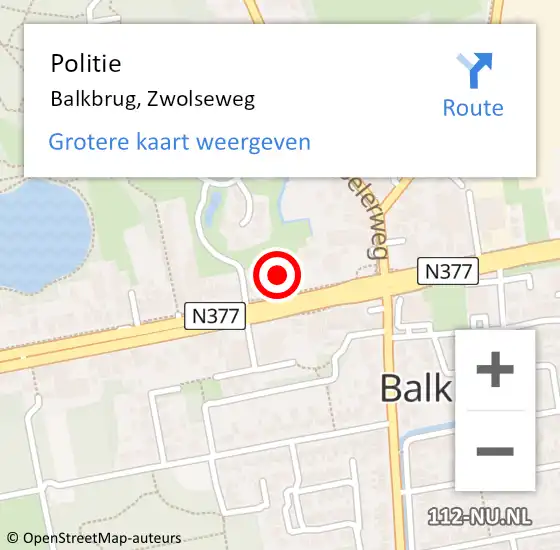 Locatie op kaart van de 112 melding: Politie Balkbrug, Zwolseweg op 30 juni 2021 09:07