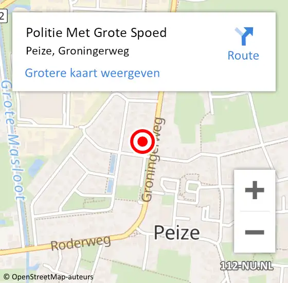Locatie op kaart van de 112 melding: Politie Met Grote Spoed Naar Peize, Groningerweg op 30 juni 2021 09:13