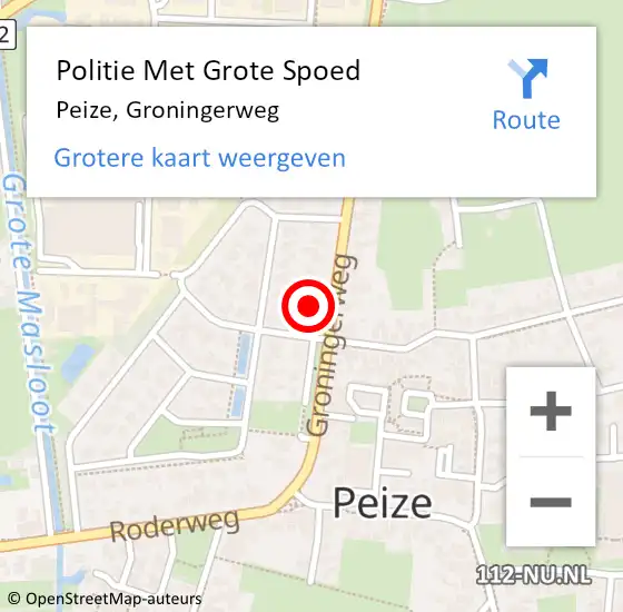 Locatie op kaart van de 112 melding: Politie Met Grote Spoed Naar Peize, Groningerweg op 30 juni 2021 09:14