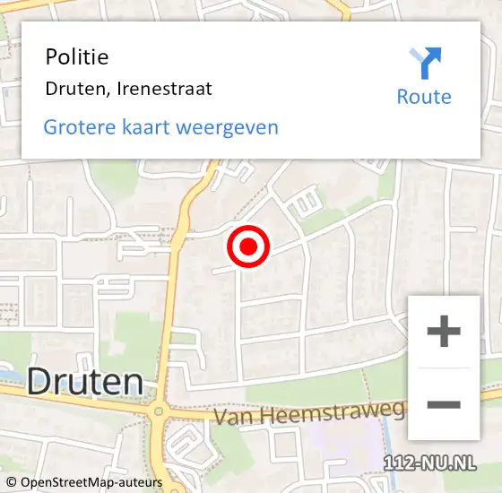 Locatie op kaart van de 112 melding: Politie Druten, Irenestraat op 30 juni 2021 10:34