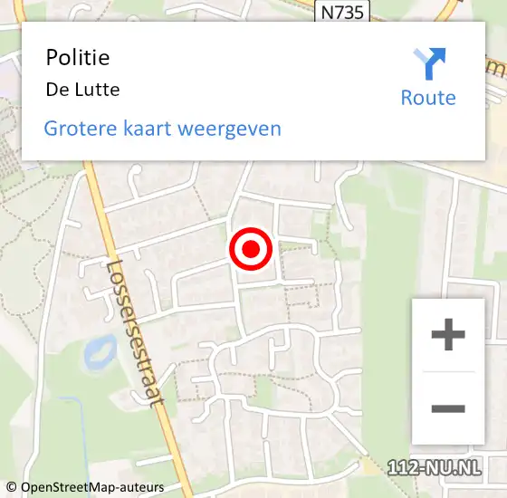 Locatie op kaart van de 112 melding: Politie De Lutte op 30 juni 2021 10:55