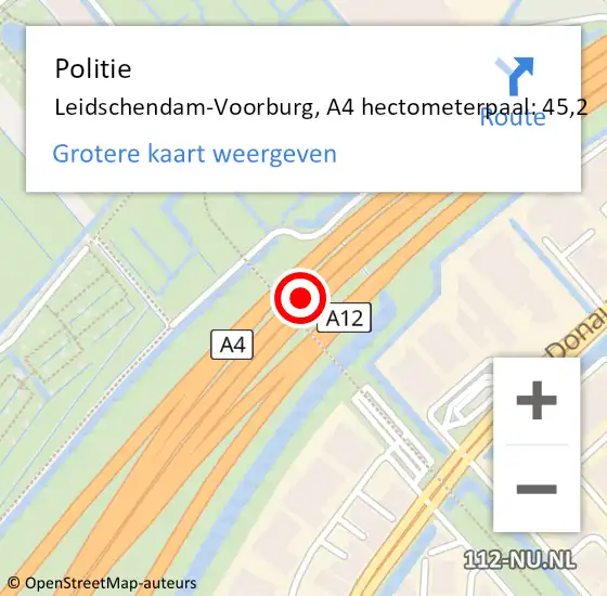 Locatie op kaart van de 112 melding: Politie Leidschendam-Voorburg, A4 hectometerpaal: 45,2 op 30 juni 2021 10:59