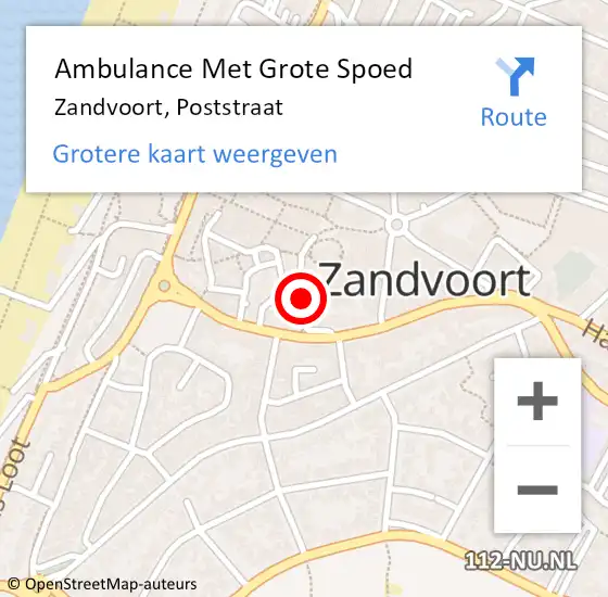 Locatie op kaart van de 112 melding: Ambulance Met Grote Spoed Naar Zandvoort, Poststraat op 30 juni 2021 11:12