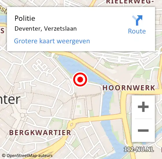 Locatie op kaart van de 112 melding: Politie Deventer, Verzetslaan op 30 juni 2021 11:34