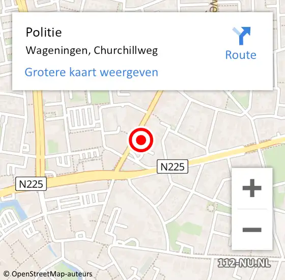 Locatie op kaart van de 112 melding: Politie Wageningen, Churchillweg op 30 juni 2021 12:01