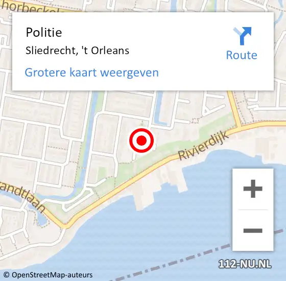 Locatie op kaart van de 112 melding: Politie Sliedrecht, 't Orleans op 30 juni 2021 12:23