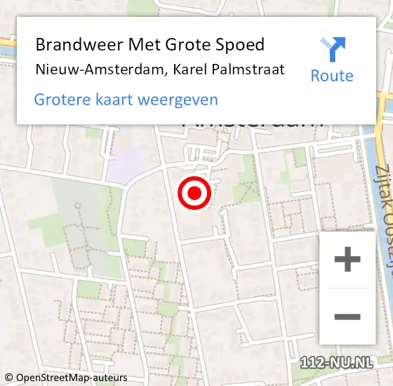 Locatie op kaart van de 112 melding: Brandweer Met Grote Spoed Naar Nieuw-Amsterdam, Karel Palmstraat op 30 juni 2021 12:28