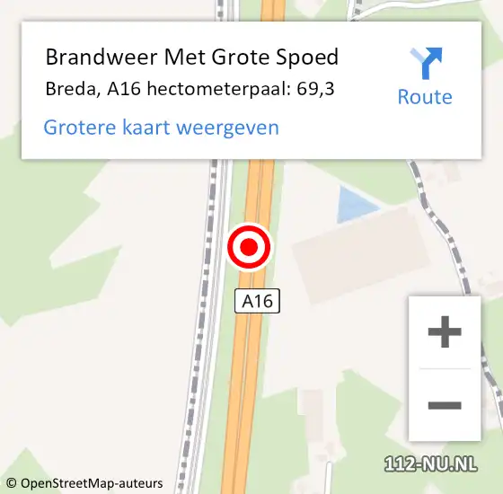 Locatie op kaart van de 112 melding: Brandweer Met Grote Spoed Naar Breda, A16 hectometerpaal: 69,3 op 30 juni 2021 12:52
