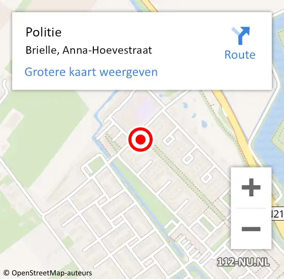 Locatie op kaart van de 112 melding: Politie Brielle, Anna-Hoevestraat op 30 juni 2021 13:00