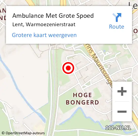 Locatie op kaart van de 112 melding: Ambulance Met Grote Spoed Naar Lent, Warmoezenierstraat op 30 juni 2021 13:24