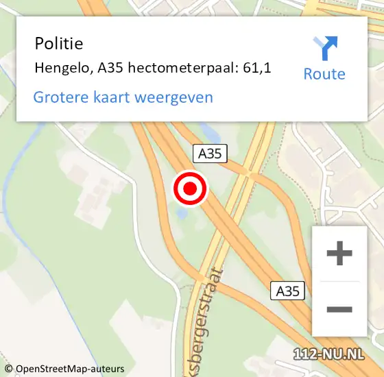 Locatie op kaart van de 112 melding: Politie Hengelo, A35 hectometerpaal: 61,1 op 30 juni 2021 14:39