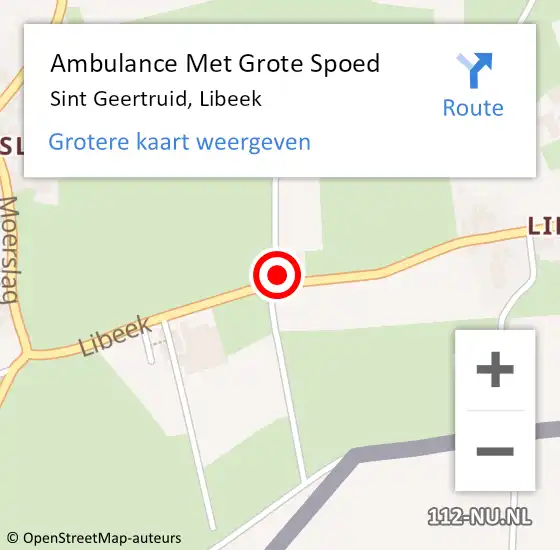 Locatie op kaart van de 112 melding: Ambulance Met Grote Spoed Naar Sint Geertruid, Libeek op 14 juni 2014 21:10