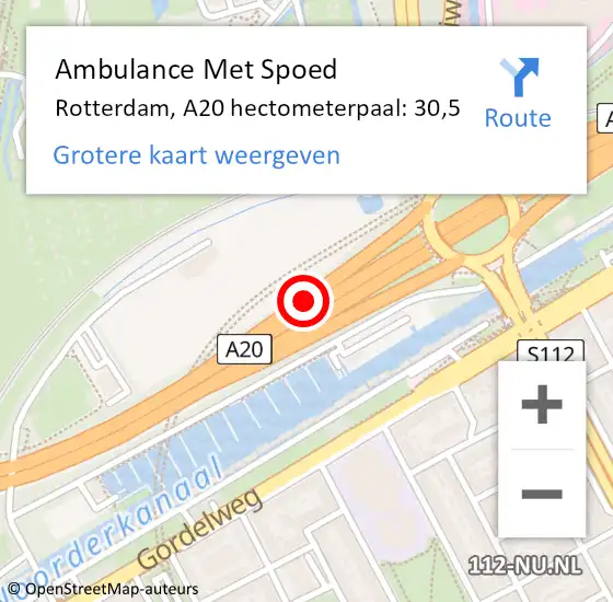 Locatie op kaart van de 112 melding: Ambulance Met Spoed Naar Rotterdam, A20 hectometerpaal: 30,5 op 30 juni 2021 14:45