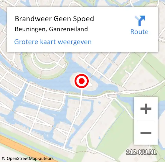 Locatie op kaart van de 112 melding: Brandweer Geen Spoed Naar Beuningen, Ganzeneiland op 30 juni 2021 14:57