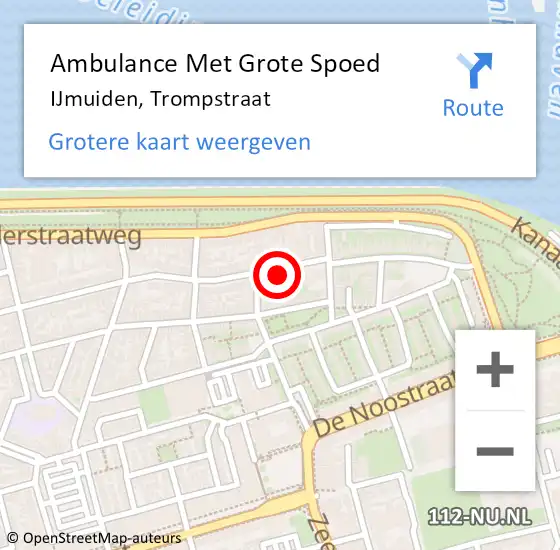 Locatie op kaart van de 112 melding: Ambulance Met Grote Spoed Naar IJmuiden, Trompstraat op 30 juni 2021 14:58