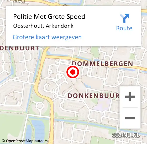 Locatie op kaart van de 112 melding: Politie Met Grote Spoed Naar Oosterhout, Arkendonk op 30 juni 2021 15:18