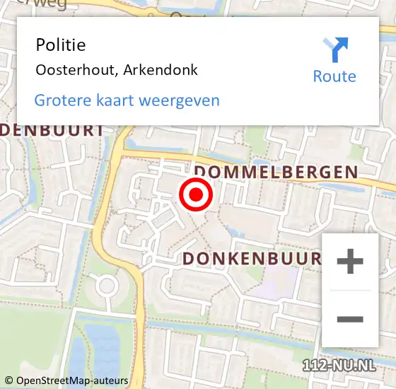 Locatie op kaart van de 112 melding: Politie Oosterhout, Arkendonk op 30 juni 2021 15:18