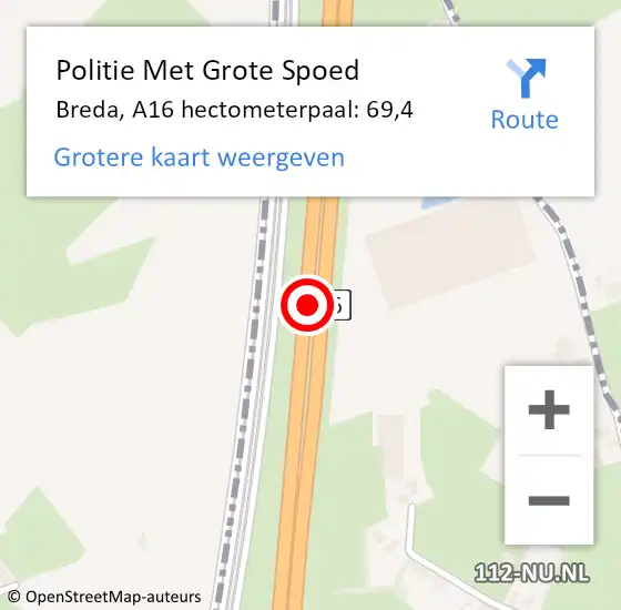 Locatie op kaart van de 112 melding: Politie Met Grote Spoed Naar Breda, A16 hectometerpaal: 69,4 op 30 juni 2021 15:41