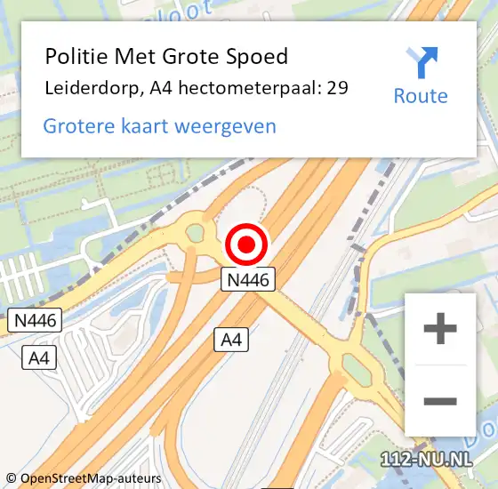 Locatie op kaart van de 112 melding: Politie Met Grote Spoed Naar Leiderdorp, A4 hectometerpaal: 29 op 30 juni 2021 15:50