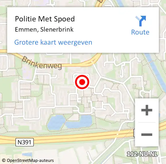 Locatie op kaart van de 112 melding: Politie Met Spoed Naar Emmen, Slenerbrink op 30 juni 2021 15:51