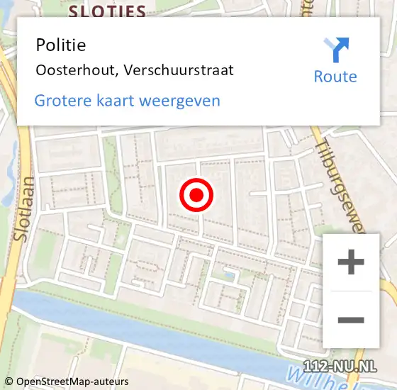 Locatie op kaart van de 112 melding: Politie Oosterhout, Verschuurstraat op 30 juni 2021 16:15