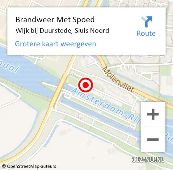 Locatie op kaart van de 112 melding: Brandweer Met Spoed Naar Wijk bij Duurstede, Sluis Noord op 14 juni 2014 21:25