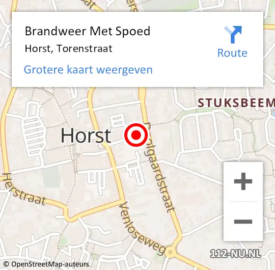 Locatie op kaart van de 112 melding: Brandweer Met Spoed Naar Horst, Torenstraat op 30 juni 2021 16:24