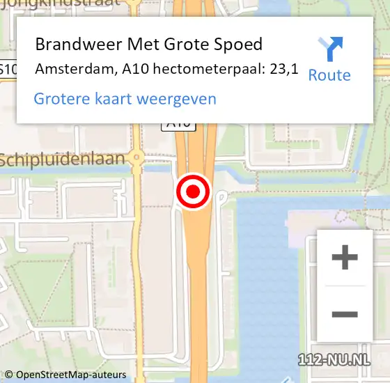 Locatie op kaart van de 112 melding: Brandweer Met Grote Spoed Naar Amsterdam, A10 hectometerpaal: 23,1 op 30 juni 2021 16:53