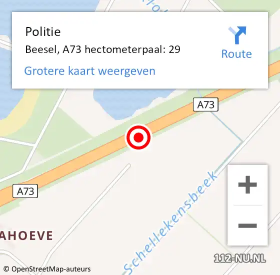 Locatie op kaart van de 112 melding: Politie Beesel, A73 hectometerpaal: 29 op 30 juni 2021 16:59