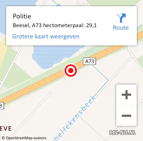 Locatie op kaart van de 112 melding: Politie Beesel, A73 hectometerpaal: 29,1 op 30 juni 2021 16:59